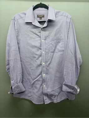 Johnston & Murphy Men's Lavender Micro-Check Dress Shirt